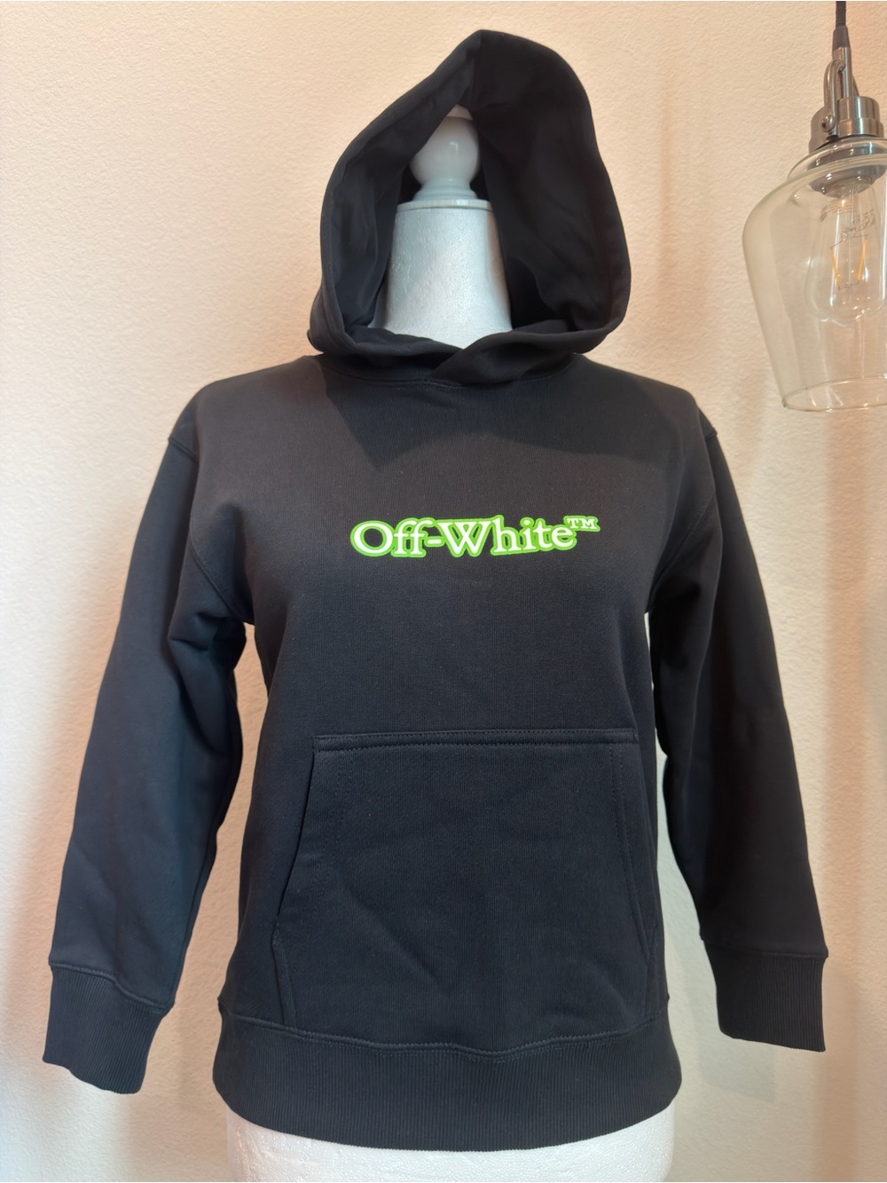 Off-White Kids Black Pullover with Yellow Tags and Neon Green Accent